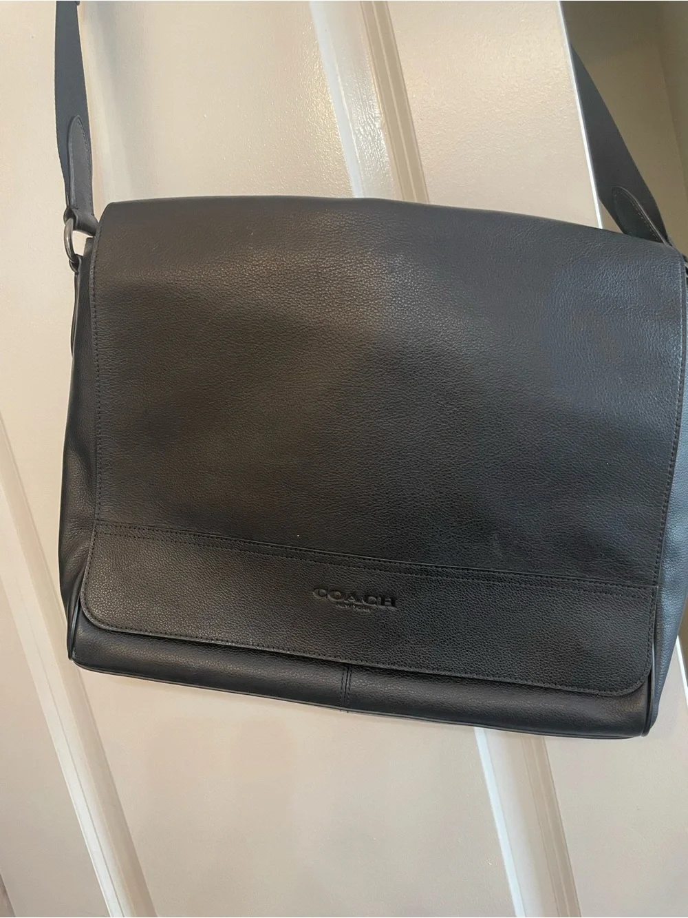 Coach Houston Black Pebbled Leather Messenger Bag